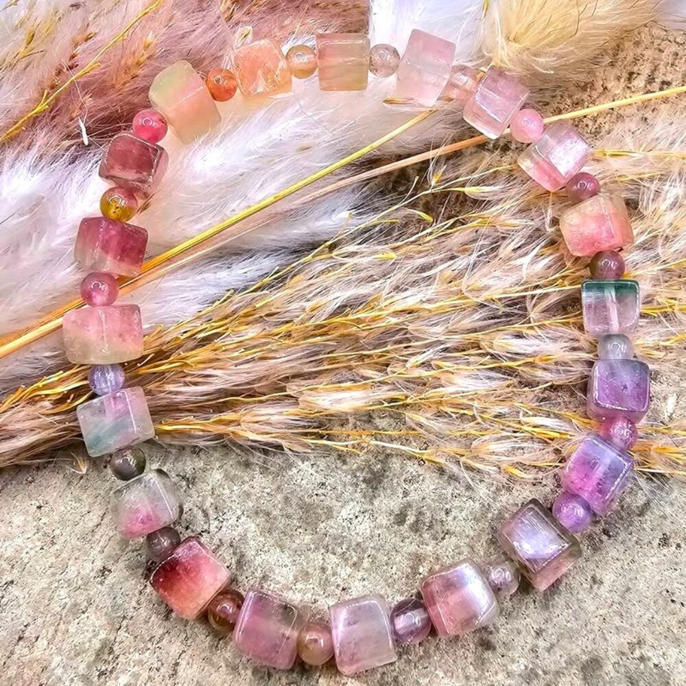 Premium Grade Tourmaline Watermelon Crystal Cubes Bracelet